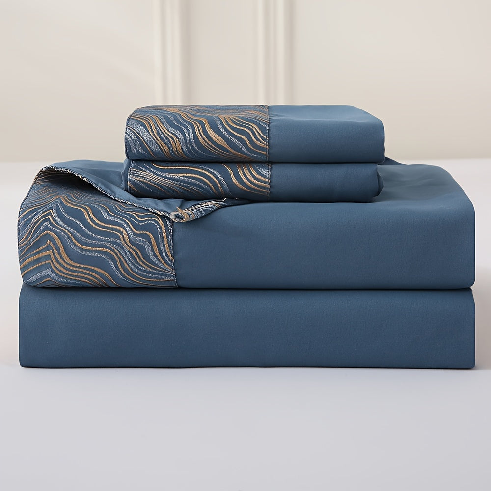 Luxury jacquard Bed Sheets Set 40.64cm deep pocket - 4pcs Bedding - Shrinkage and Fade Resistant - Easy Care 1flat+1fitted+1/2pillowcase