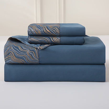 Luxury jacquard Bed Sheets Set 40.64cm deep pocket - 4pcs Bedding - Shrinkage and Fade Resistant - Easy Care 1flat+1fitted+1/2pillowcase