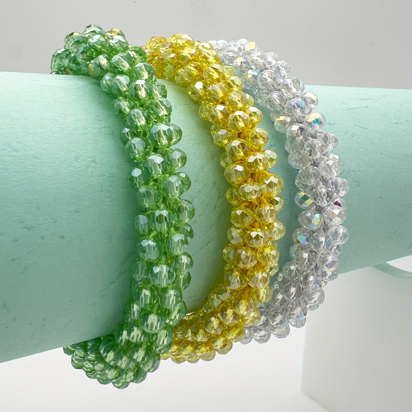 Esbbela 3pcs Bracelet Set Holiday Gift Beaded Artificial Crystal Stackable Strap Set with Elasticity Suitable for Women Men 16.51-20.32cm Daily Vacation