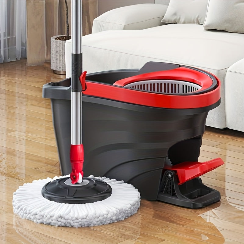 Rotating Mop with a Hands-Free Cleaning Bucket, Featuring a Telescopic Handle, Foot Pedal, And Manual Pressure for Dual-Drive Floor Cloth.