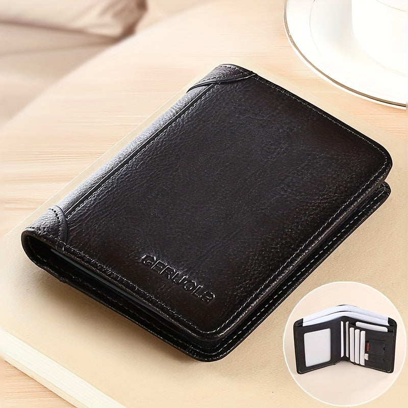 Men's Genuine Leather Premium Slim Driver's License Card Holder, Trendy 3-Fold Wallet, Top-Grain Cowhide, Large Capacity RFID Blocking Credit Card Holder, Portable Cash Work Business Commuter Office Anniversary Couple Birthda