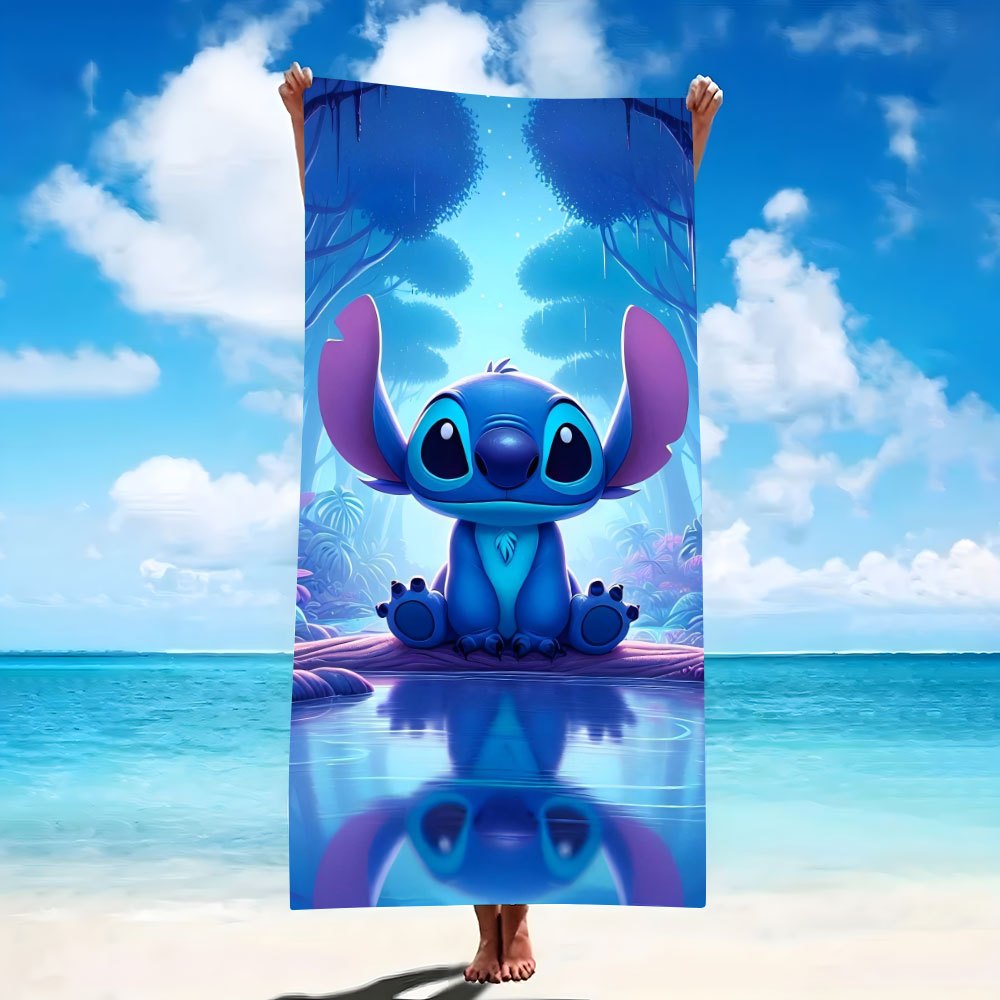 1pc Stitch Microfiber Beach Towel - Quick-Dry, Extra-Large, Ultra-Absorbent & Windproof with Vibrant Cartoon Design, Ideal for Beach, Travel, Camping & Vacation, 260gsm, Contemporary Style, Stitch Room Decor
