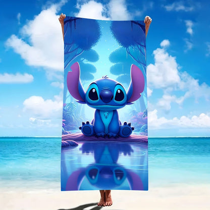 1pc Stitch Microfiber Beach Towel - Quick-Dry, Extra-Large, Ultra-Absorbent & Windproof with Vibrant Cartoon Design, Ideal for Beach, Travel, Camping & Vacation, 260gsm, Contemporary Style, Stitch Room Decor