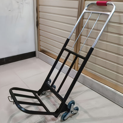 1pc Iron Folding Dolly Cart with Rubber Wheels - Portable Stair Climbing Design, Easy Lift & Carry, Effort-Saving for Moving and Shopping