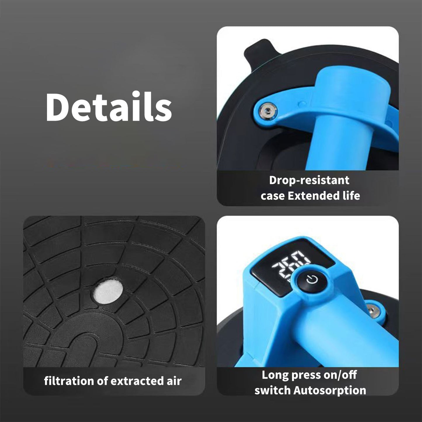 Levantador de ventosa a bateria com visor digital, ventosa elétrica a vácuo, elevador de azulejos, borracha de dupla camada, carga segura de 200 kg, para azulejos, vidro, mármore e aquários.