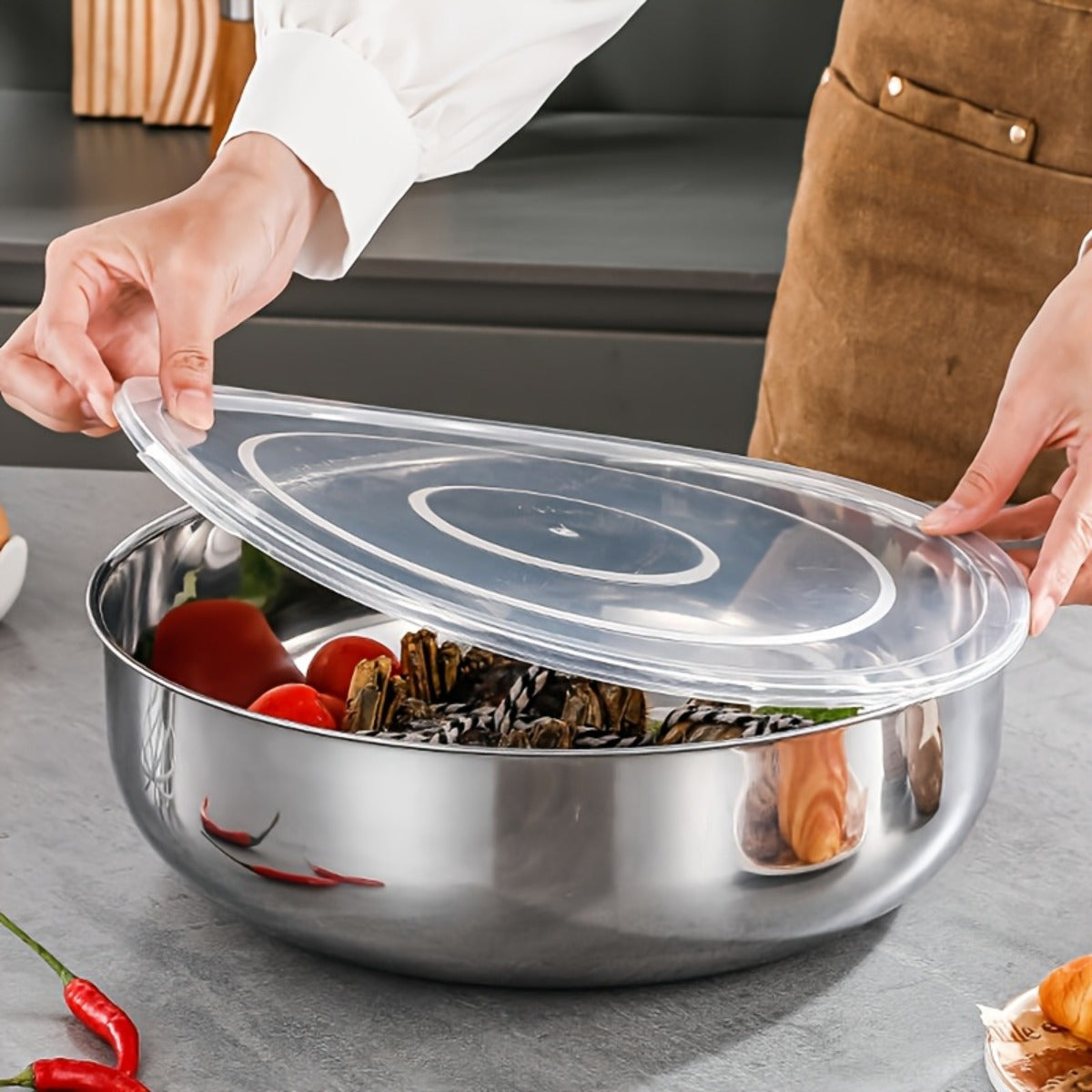 Large Stainless Steel Mixing Bowl with Lid - Rust-Resistant, Deep & Wide for Dough Kneading, Pasta Making, Vegetable Washing, Soups | Modern Kitchen Essential, Kitchen Essentials And Supplies