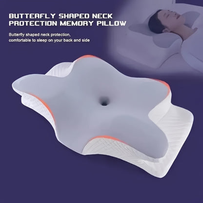 Ergonomic Butterfly-Shaped Memory Foam Pillow - Slow Rebound for Neck Support & Sleep Comfort, Ideal for Back and Side Sleepers, Machine Washable Cover, Hotel Quality, Bedding | Comfortable Sleep | Soft Texture Fabric, Pillow