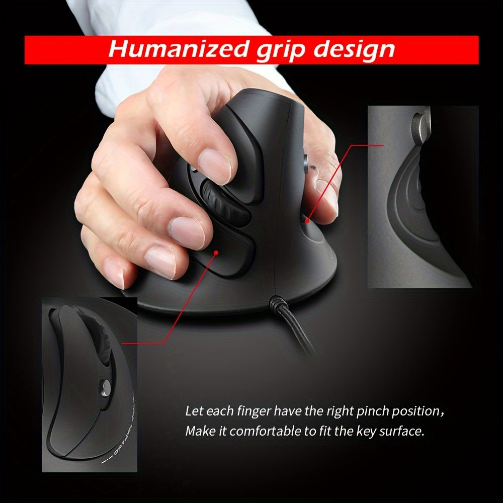 Vertical Wired Mouse, Ergonomic Design, 6 Buttons, Suitable for PC/Mac/Laptop Vertical USB Wired Mouse, Gaming E-Sports Mouse, ZELOTES T-30