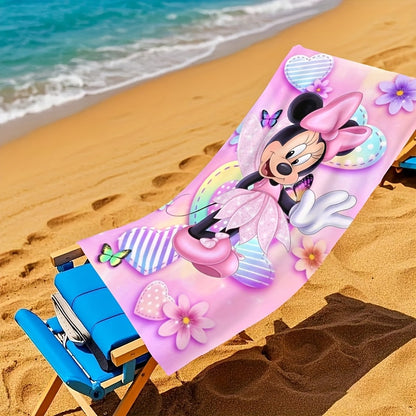 1pc Minnie Mouse Beach Towel - Soft, Lightweight, Sand-Proof & Quick-Drying Microfiber - Vibrant Cartoon Design with Hearts, Butterflies & Stripes - Perfect for Beach, Swim, Gym, Yoga &