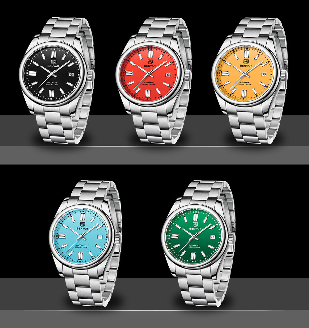 1pc BENYAR Men's Mechanical Wristwatch, 10Bar Waterproof Automatic Watch, Stainless Steel Sports Diving Watch For Men, Ideal choice for Gifts