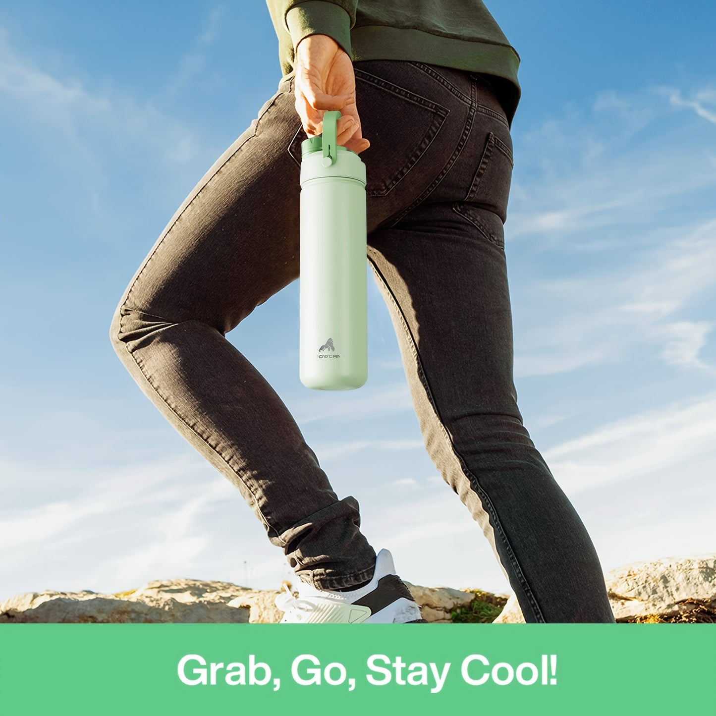 POWCAN 40oz Insulated Stainless Steel Water Bottle - Leak-Proof,, Double Wall Vacuum Insulation for 24H Cold Retention, with Straw & Spout Lid, Black Matte Finish, Perfect for Sports, Gym, Travel, and School, Sports Water Bot