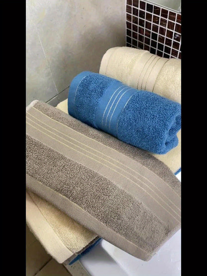 4-Piece Towel Set - Modern Striped Bath and Hand Towels, Super Soft Knit Fabric, Cotton 75% Polyester 25%, Space Theme, 385gsm - Ideal for Bathroom, Spa, Hotel, Outdoor Use