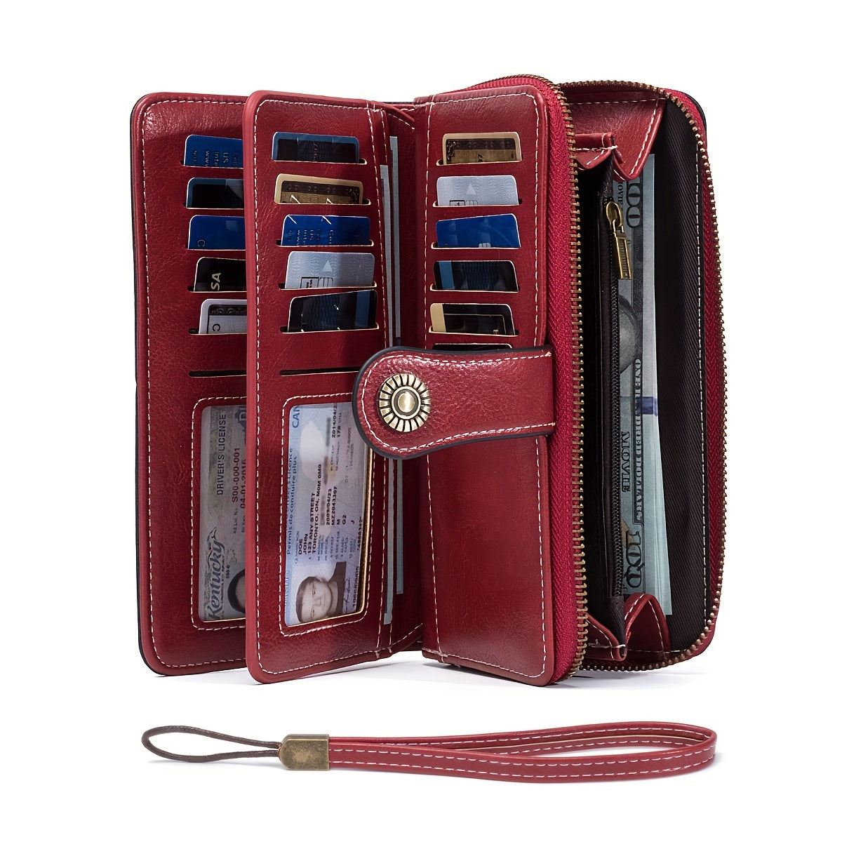 RFID Blocking Long Wallet With Wristlet, Retro Style Faux Leather Wallet With Multi Card Slots & Id Window