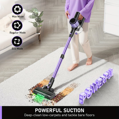 High Suction Home Cordless Vacuum Cleaner, 10-in-1 Multi-Purpose Cane Vacuum Cleaner, 45-Minute Range, 3 Suction Modes with Upgraded Green LED Lights And Tangle-Free Brush for Home, Hardwood Floors, Carpets And Pet Hair.