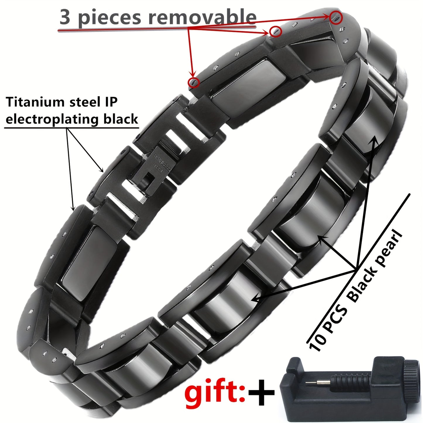 304 Stainless Steel Bracelet, Black Electroplated Unique Design - Perfect holiday birthday gift for dad and elders at Christmas. Includes Removal Tool; Also suitable as a women's/unisex accessory, Christmas Gift