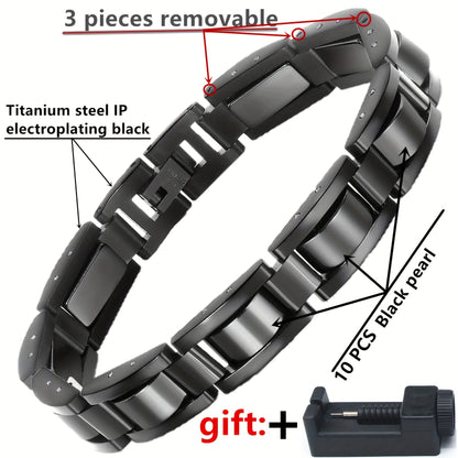 304 Stainless Steel Bracelet, Black Electroplated Unique Design - Perfect holiday birthday gift for dad and elders at Christmas. Includes Removal Tool; Also suitable as a women's/unisex accessory, Christmas Gift
