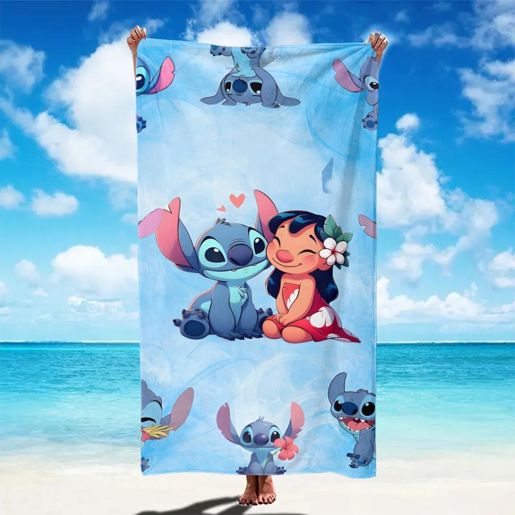 1pc Stitch and Lilo Beach Towel - Cute Intimate Moment Design, Quick-Dry Microfiber, Lightweight & Super Absorbent, Perfect for Yoga, Travel, Swimming, Fitness & Camping, Swim Towels