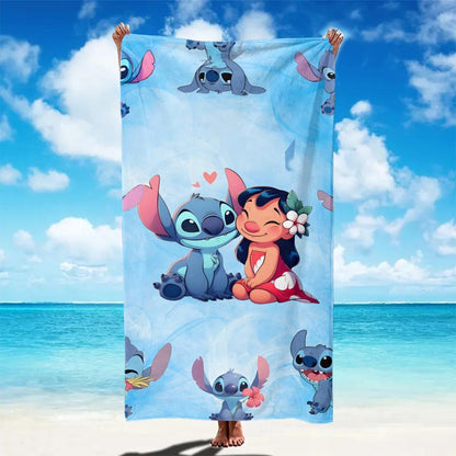 1pc Stitch and Lilo Beach Towel - Cute Intimate Moment Design, Quick-Dry Microfiber, Lightweight & Super Absorbent, Perfect for Yoga, Travel, Swimming, Fitness & Camping, Swim Towels
