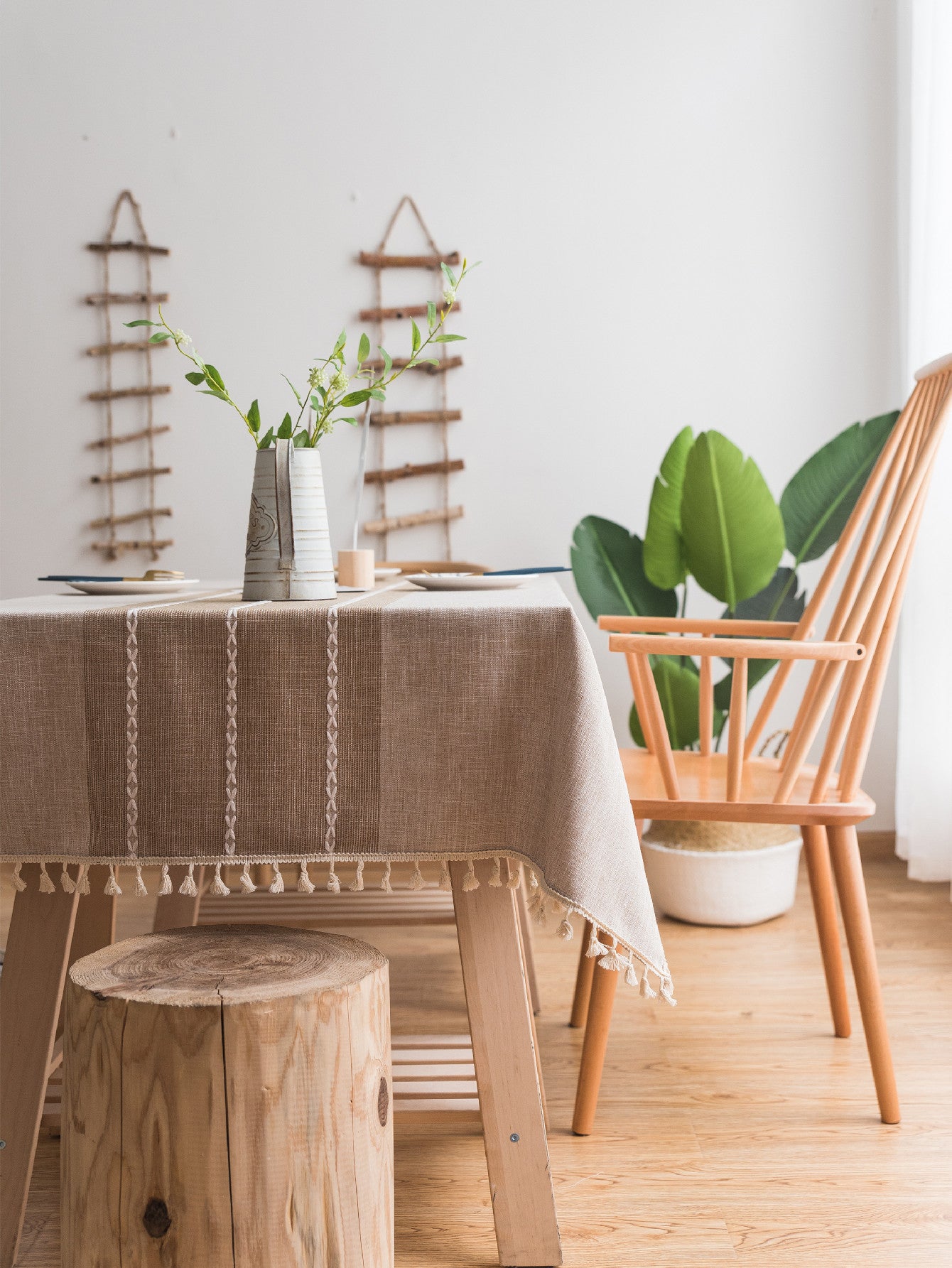 1pc Rustic Tassel Tablecloth - Stain Resistant, Washable, and Perfect for Picnics, Camping, Weddings, Birthday Parties, Thanksgiving, Restaurants, and Buffet - Home Kitchen Decor