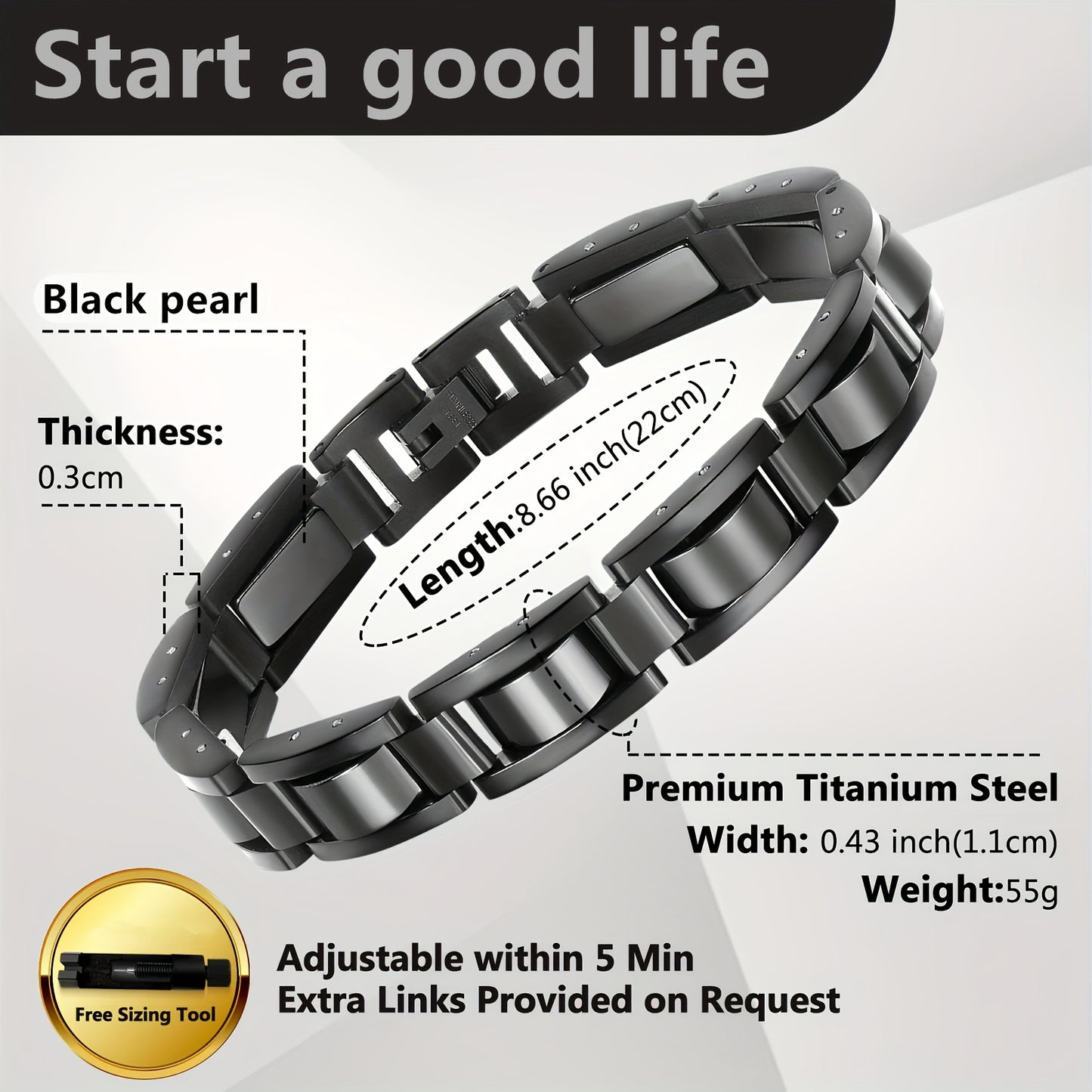 304 Stainless Steel Bracelet, Black Electroplated Unique Design - Perfect holiday birthday gift for dad and elders at Christmas. Includes Removal Tool; Also suitable as a women's/unisex accessory, Christmas Gift