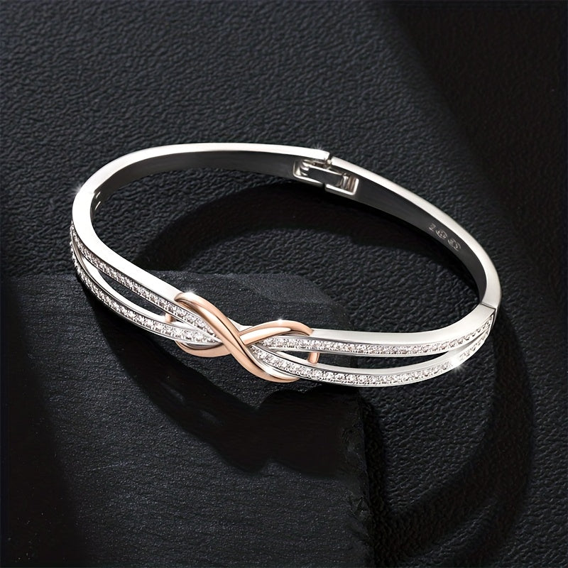 925 Sterling Silvery bracelet, with rose Golden infinity knot and cubic Synthetic Men's bracelet, anniversary and gift jewelry, Beige-friendly, weightless, holiday gift, Halloween, Christmas, comes with exquisite gift box, Sp