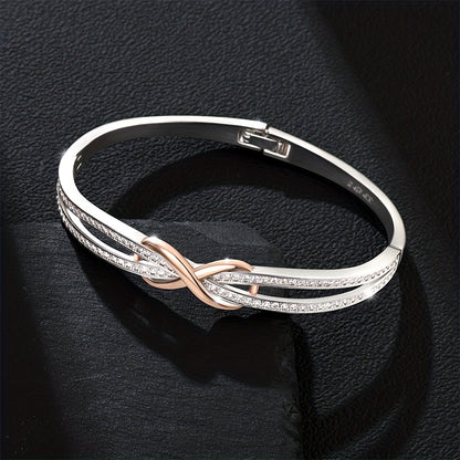 925 Sterling Silvery bracelet, with rose Golden infinity knot and cubic Synthetic Men's bracelet, anniversary and gift jewelry, Beige-friendly, weightless, holiday gift, Halloween, Christmas, comes with exquisite gift box, Sp