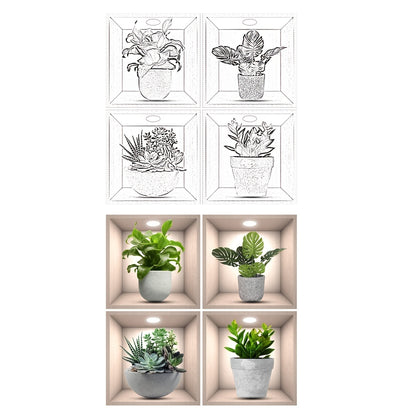 4pcs Plant Decor Stickers, PVC Wall Stickers For Living Room, Bedroom, Office, Self-adhesive Home Decor Stickers