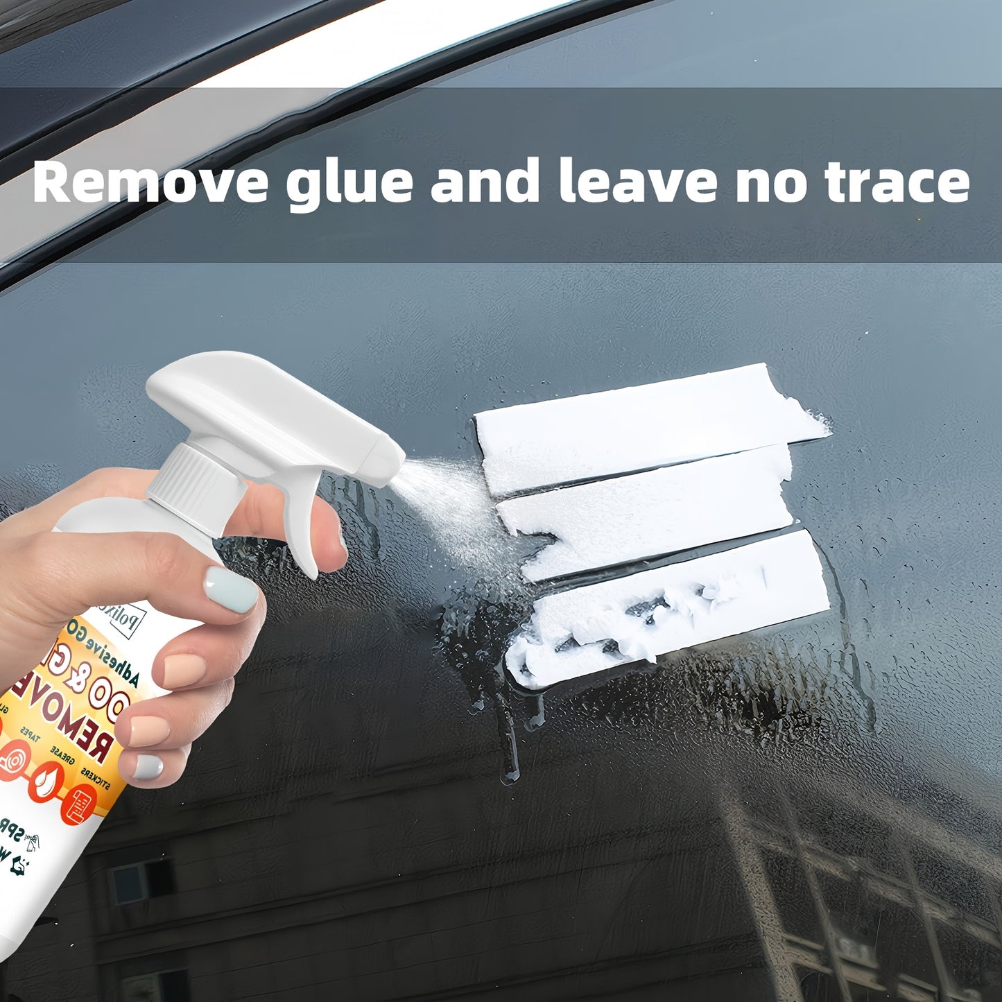 Glue Adhesive Remover, Sticker Residue Removal Spray Easily Takes Off Tape, Labels, Rubber and Film Residue from Glass & Plastic with Scraper & Towel, Wave Goodbye to Sticky Situations - 300ml/10oz