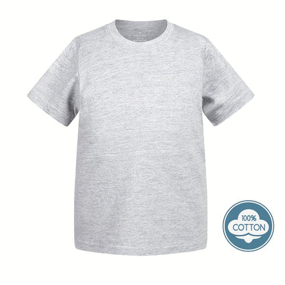 T-shirt infantil de cor sólida, blusa casual de manga curta, t-shirt infantil para o verão.