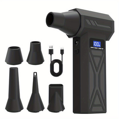 130000RPM Violent Turbofan, Intelligent Display Screen with 4-speed Adjustable, Includes 5 Nozzles, High-capacity Battery, The Best Holiday Gift for Portable Air Blowers Suitable for Computers, Keyboards, Outdoor and Car Clea