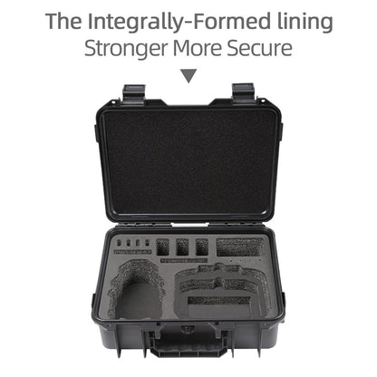 Estojo de transporte protetor para DJI Mini 3/4 e Mini 3/4 Pro, com pega antiderrapante para facilitar o transporte e fecho reforçado.