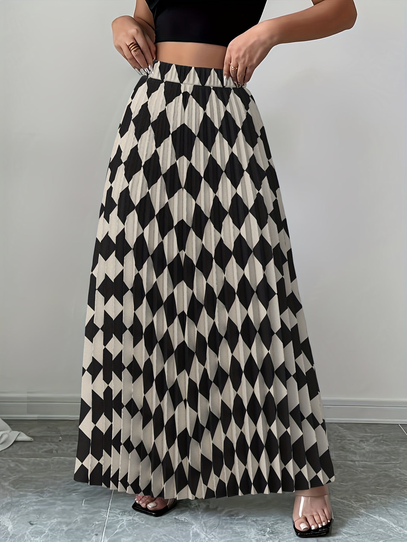 Women's Elegant Pleated Maxi Skirt with Elastic Waist - Machine Washable Dress Skirt, All-Season Formal/Office/Casual Wear, Smooth Texture & Non-Stretch Fabric (No Bulk) - Easy Care Skirt for Year-Round Use, Ready-to-Wear Col