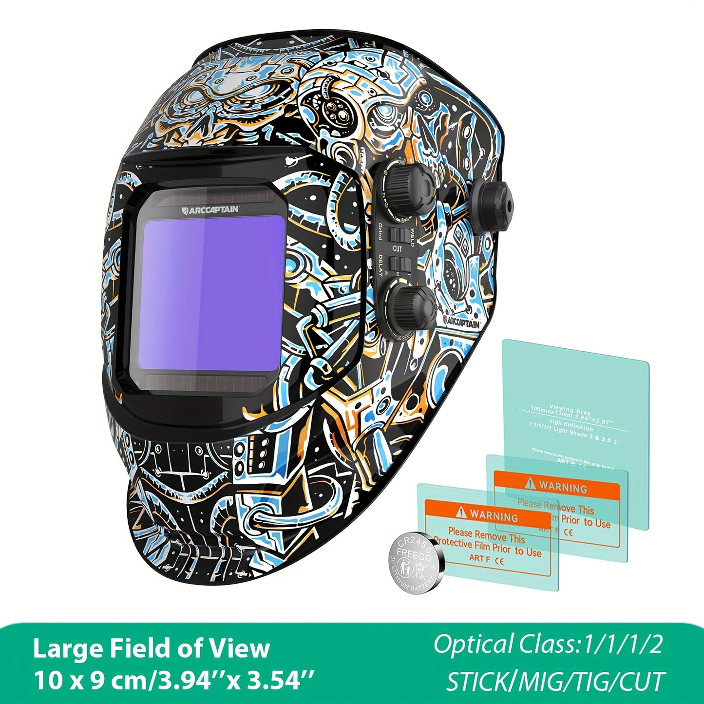 Máscara de soldadura com ecrã de visualização ampla, ARCCAPTAIN, com escurecimento automático True Color.