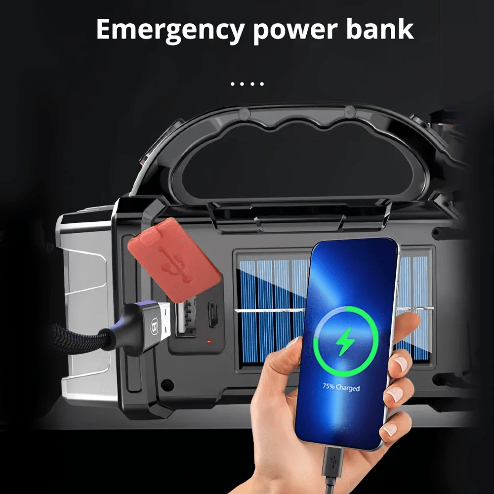 1 Portable Solar and USB Rechargeable LED Bulb Flashlight, 1500 mAh Nickel Battery, COB Work Light, 4 Modes, Great for Camping