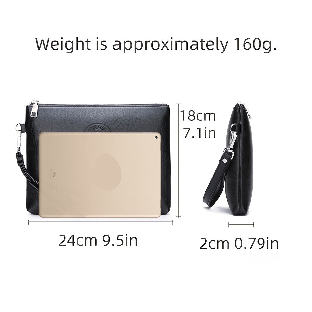Men's Business Handbag - Large Capacity Multi-Compartment Wallet & Phone Holder with Wrist Strap, Elegant Black Soft Tree-like Texture Design, Golden-Tone Hardware for Daily Commute, Formal Events, Travel - Durable & Stylish