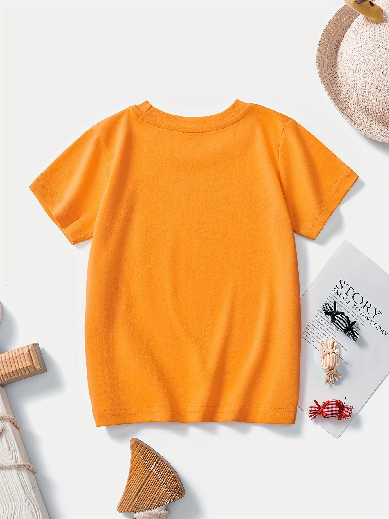 Boys' Cotton Short Sleeve T-Shirt with Cartoon Excavator Print, Breathable Summer Trend