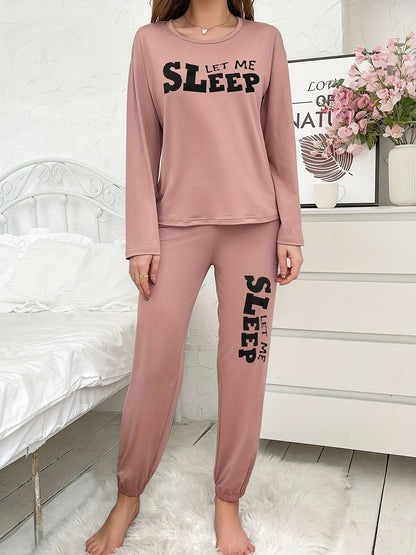 Autumn and Winter Women's Pajamas Long Sleeve Long Pants Cartoon Letter Print All-Season Casual Home Wear Set