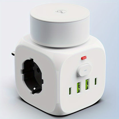 2025 New multifunctional round plug/socket/strip with 3 power outlets, with night light (2 USB-A) (2 TYPE-C), in-line socket, suitable for home, office, kitchen, bathroom and other places, multi-plug outlet, office.