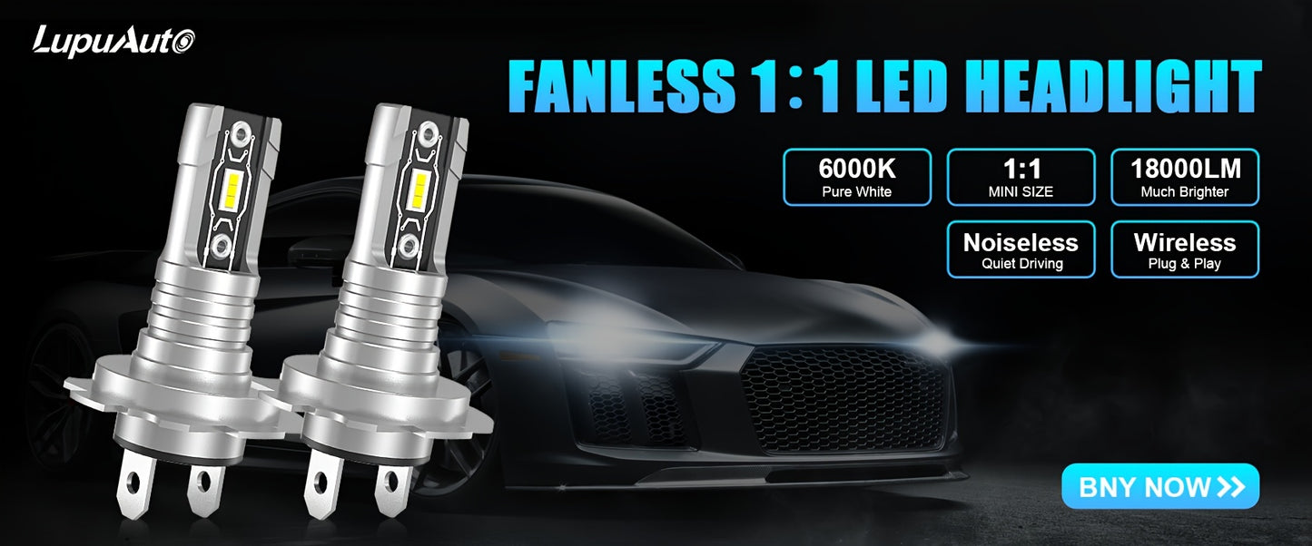 LupuAuto 4pcs H7 H1 LED Car Headlight Combo Kit, 6000K Cool White 300% Bright Led H7 H1 Low/High Beam Light, 1:1 Mini Size Plug And Play