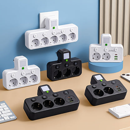 Plug Converter Socket with 5 Sockets, Multi-Port Wall Socket with Independent Switch And Small Night Light Adapter