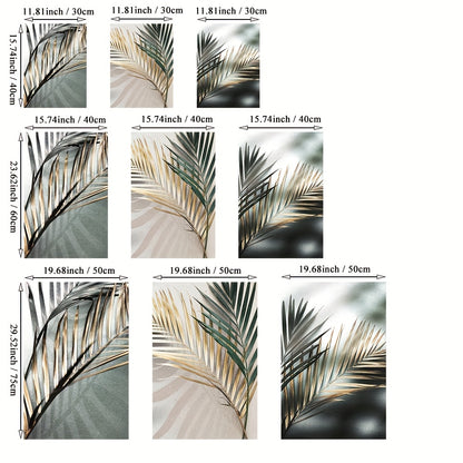 3pcs Nordic Botanical Wall Art - Golden Palm Leaf Plant Canvas Painting - Scandinavian Decor - Home Decor - No Frame