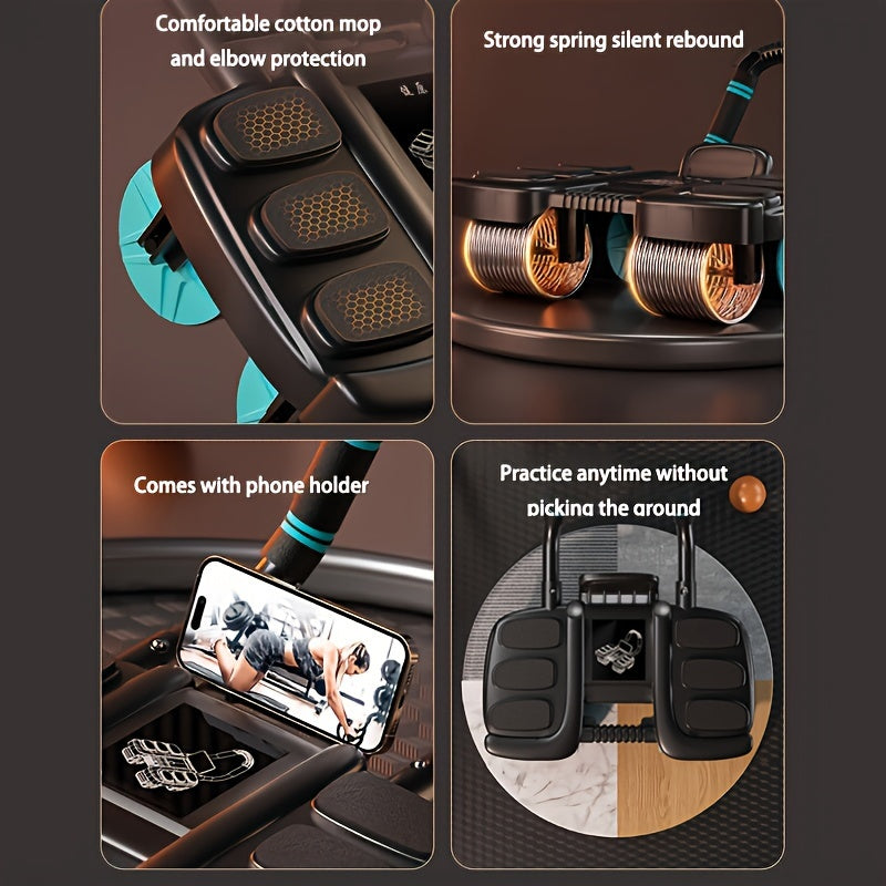 Lingpeng Smart Ab Roller with Automatic Rebound - 4-Wheel Core Strength Trainer & Elbow Support Pad, Durable PP/TPE Material, Ideal for Home Fitness, Lingpeng