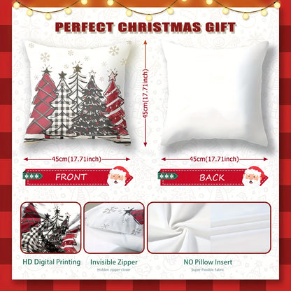 4pcs Festive Christmas Pillow Covers, 44.96cm x 44.96cm, Super Soft Polyester, Reversible Santa Claus & Reindeer Designs with Zip Closure - Ideal for Sofa, Living Room, Bedroom Decor (No Inserts), Christmas Pillow Covers