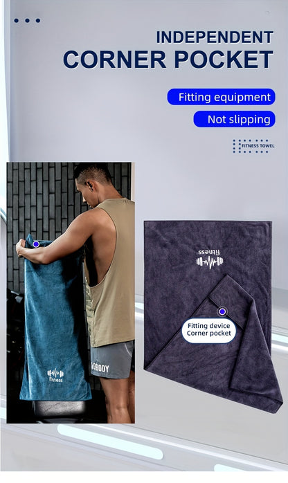 1pc Unisex Quick-Dry Sports Towel with Oversized Sleeve, Embroidered Fitness Motif, Ultra-Absorbent Gym Mat for Running, Outdoor, Badminton, Basketball - 40x95cm