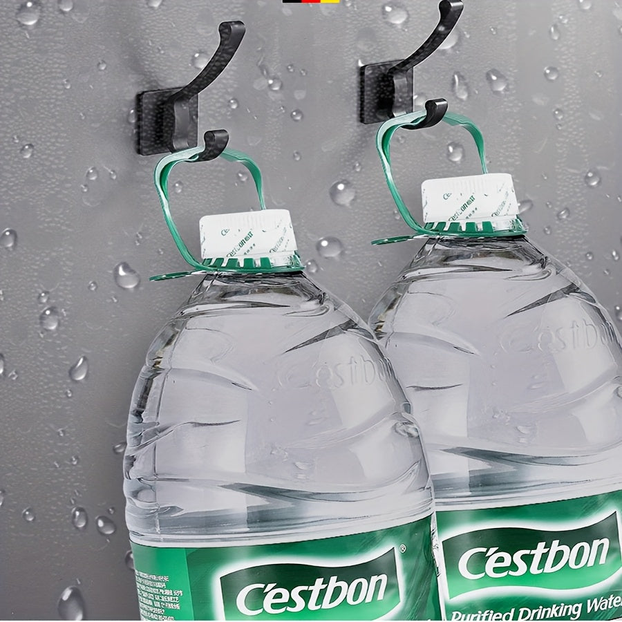 4pcs Self Adhesive Hooks - No-Drill Wall-Mounted Towel & Robe Hangers, Space-Saving Aluminum Powder-Coated Black Hooks for Bathroom, Bedroom, Kitchen - Versatile Storage for Clothes, Hats, Towels, Bathroom Organization, Sleek