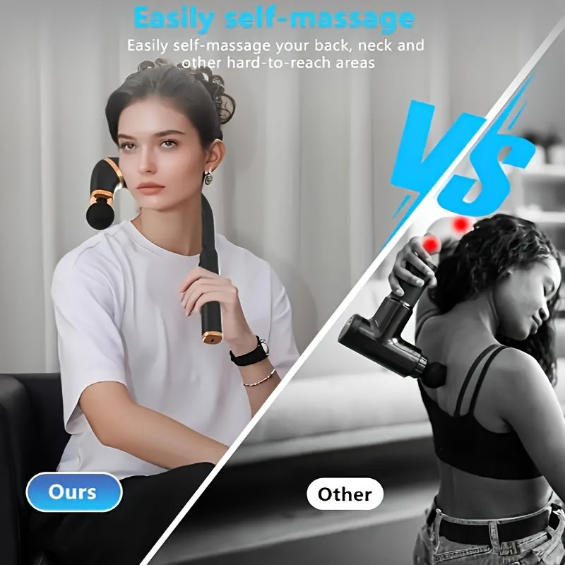 Long-Handle Deep Tissue Massage Gun, Portable Back Massager with Ergonomic Handle for Neck, Shoulder, And Back - Low Noise And Vibration, Multiple Massage Modes, Portable Design, Interchangeable Heads - Suitable for Home, Off