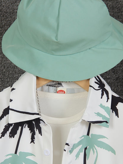 Boys' Summer Fashion Street Shirt Three-piece Set Only Selling Hats, Shirts and Shorts, Perfect for Outdoor