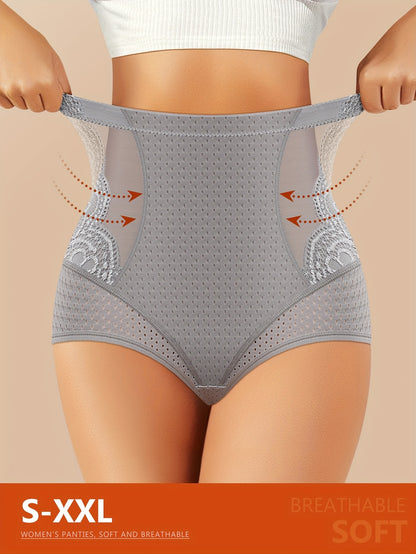 MIOTAN Women's High-Waisted Tummy Control Underwear - Tuck & Lift Butt Lifting Shaping Panties, Breathable All-Season Solid Color Triangle Briefs (No Bulk), High Elegant Everyday & Special Occasion Panties for Sensitive Beige