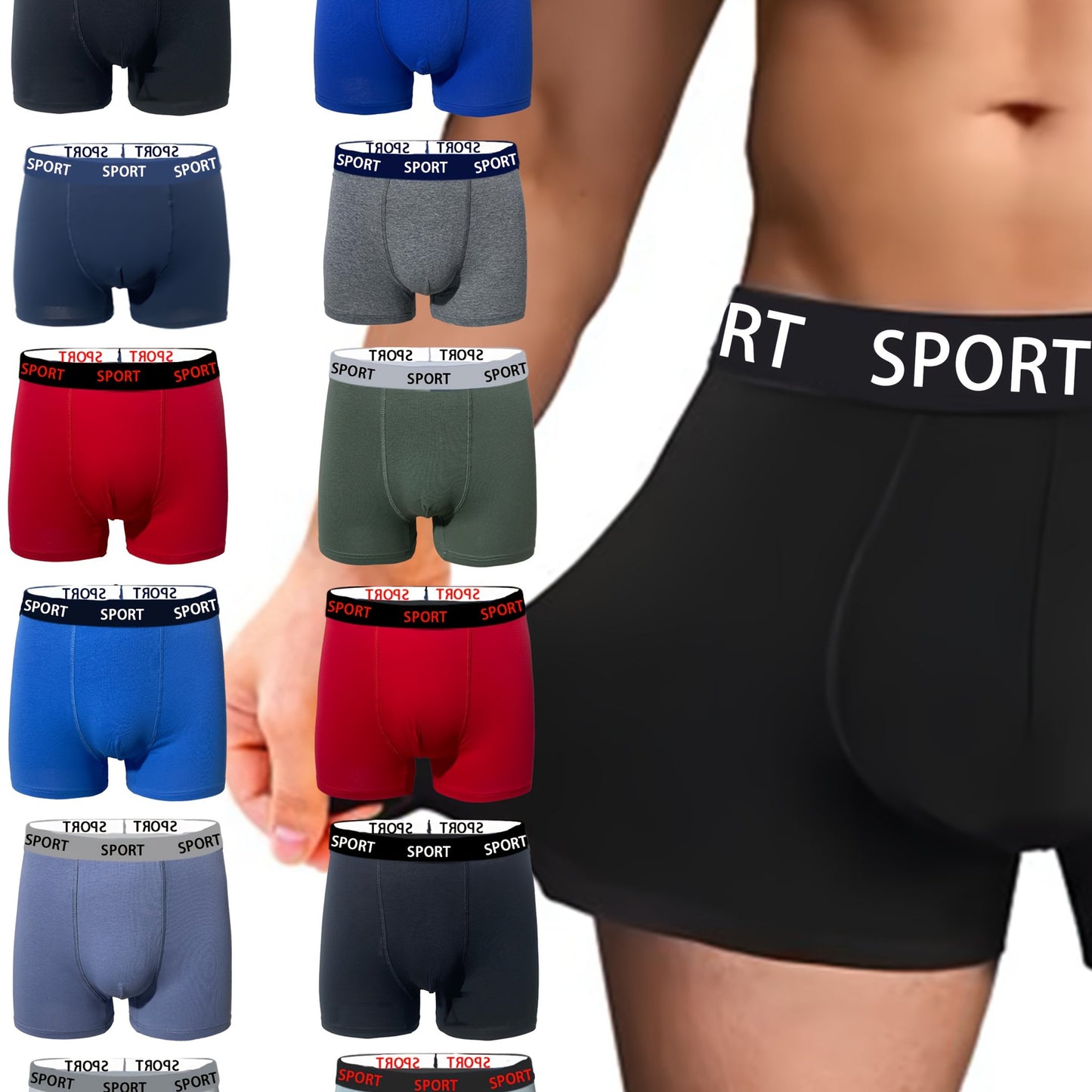12pcs Men's Cotton Solid Color Underwear Boxers, Casual Boxer Briefs Shorts, Breathable Comfy Stretchy Underwear Boxer Briefs