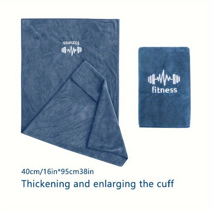 1pc Unisex Quick-Dry Sports Towel with Oversized Sleeve, Embroidered Fitness Motif, Ultra-Absorbent Gym Mat for Running, Outdoor, Badminton, Basketball - 40x95cm